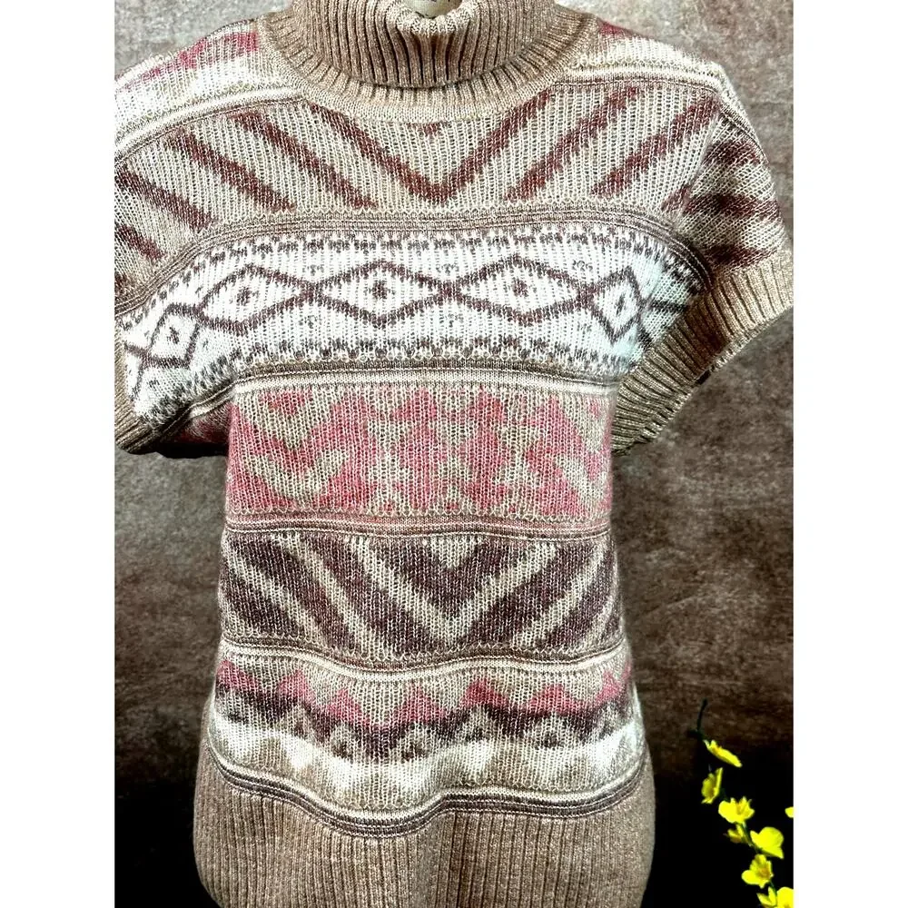 Design History Ribbed Cap Sleeved Turtleneck Brown Multi L - Picture 3 of 10